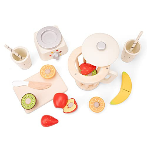 New Classic Toys Wooden Smoothie Set - Pretend Play Toy for Kids Cooking Simulation Educational Toys and Color Perception Toy for Preschool Age Toddlers Boys Girls - 46