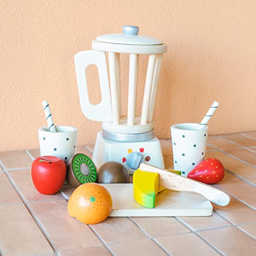 New Classic Toys Wooden Smoothie Set - Pretend Play Toy for Kids Cooking Simulation Educational Toys and Color Perception Toy for Preschool Age Toddlers Boys Girls - 47