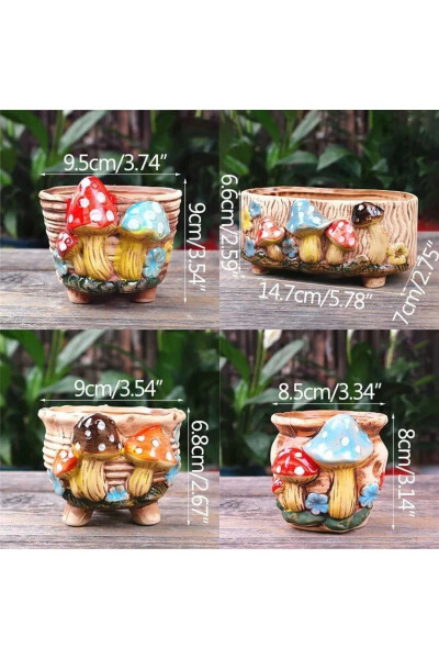 NEW DECORATIVE 5 PCS RETRO MUSHROOM SUCCULENT AND CACTUS POT SET, DISPLAY - FLORADA (1)