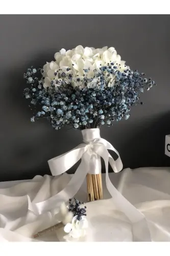 New Design Navy Hydrangea Bridal Bouquet Corsage 2 Piece Set Engagement Flower - GENEL MARKALAR (1)