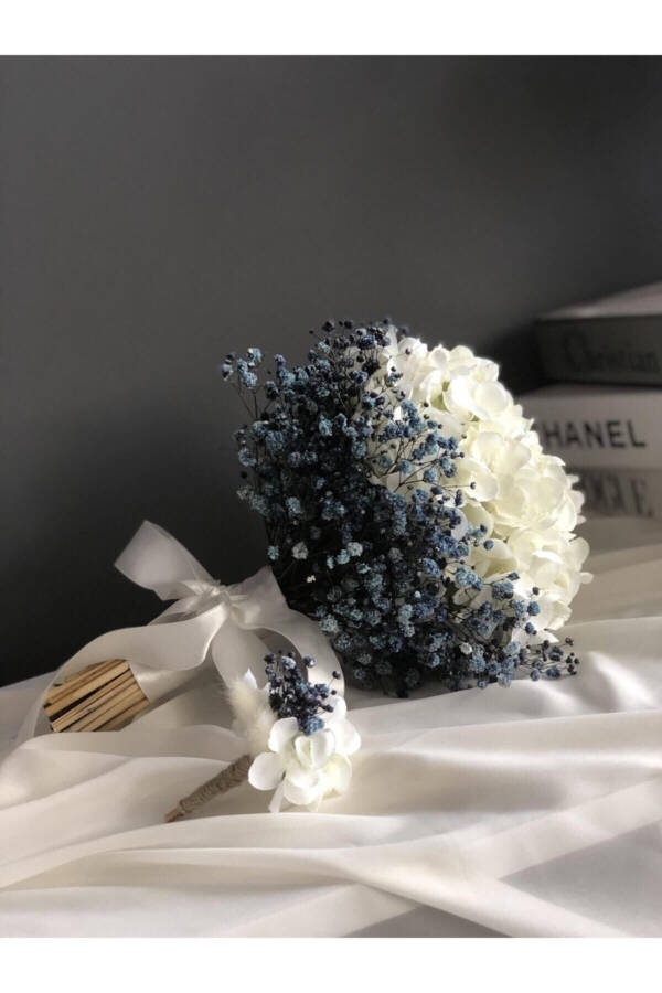 New Design Navy Hydrangea Bridal Bouquet Corsage 2 Piece Set Engagement Flower - 6