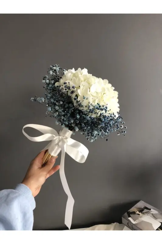 New Design Navy Hydrangea Bridal Bouquet Corsage 2 Piece Set Engagement Flower - HAYALPEREST BONCUK