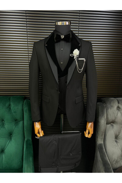 New Full Set Black Groom Suit 017 Model - 1