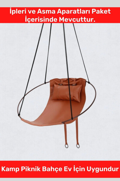 New Generation Large Size High Quality Leather Hanging Fixture Brown Hammock Single Person Hanging Swing - 5