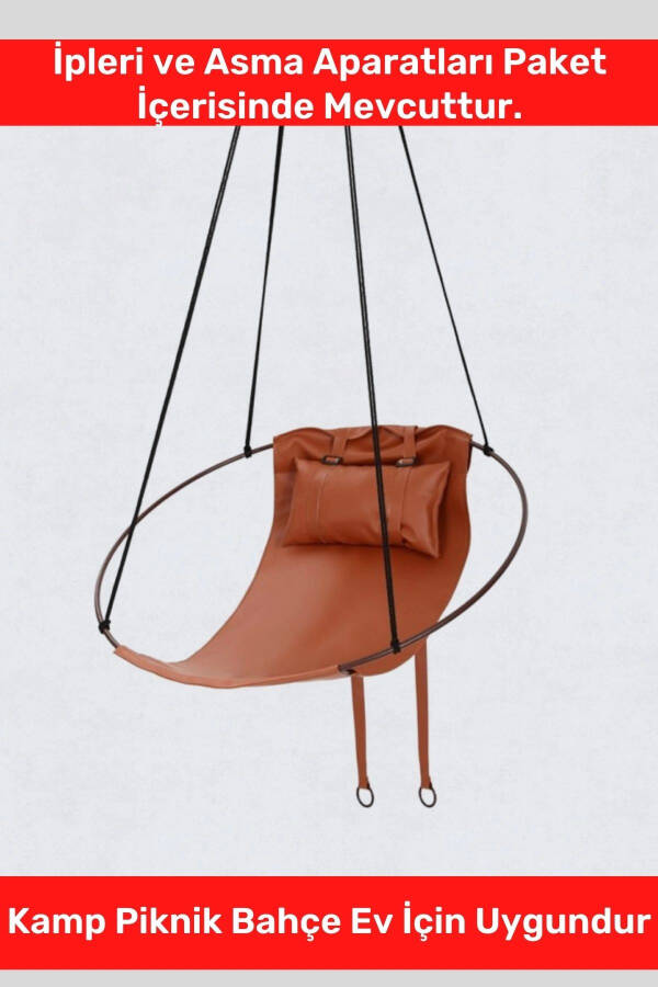 New Generation Large Size High Quality Leather Hanging Fixture Brown Hammock Single Person Hanging Swing - 5