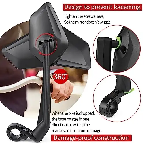 New Handlebar Bike Mirror, APLSTOW HD Automotive Grade Glass Lens E-Bike Mirrors, Scratch Resistant, Safe Bicycle Rearview Mirrors - 3