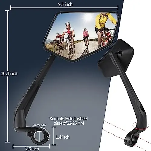 New Handlebar Bike Mirror, APLSTOW HD Automotive Grade Glass Lens E-Bike Mirrors, Scratch Resistant, Safe Bicycle Rearview Mirrors - 6