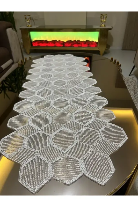 New Luxury Runner Living Room Coffee Table Cover Set French Guipure Dowry Set WHITE 5 Pieces-WHITE - 11