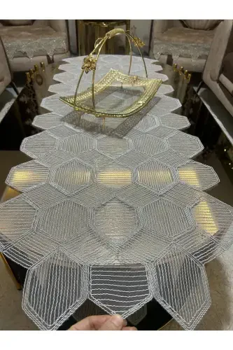 New Luxury Runner Living Room Coffee Tablecloth Set French Guipure Dowry Set GRAY 5 Pieces-GRAY - 2