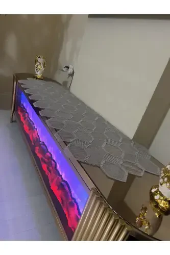 New Luxury Runner Living Room Coffee Tablecloth Set French Guipure Dowry Set GRAY 5 Pieces-GRAY - 6