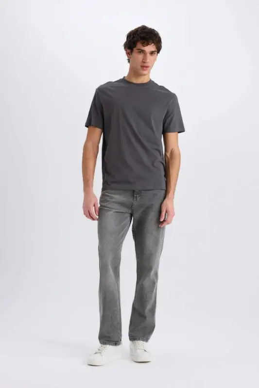 New Regular Fit Crew Neck Basic Plain 100% Cotton Short Sleeve T-Shirt-Anthracite - 2