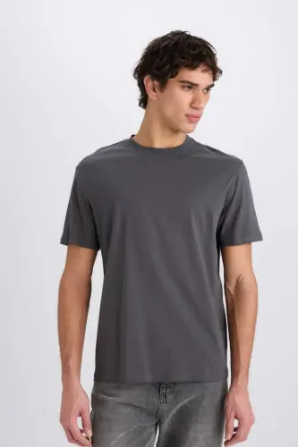 New Regular Fit Crew Neck Basic Plain 100% Cotton Short Sleeve T-Shirt-Anthracite - 3