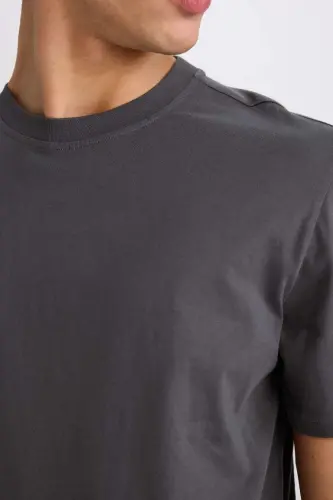 New Regular Fit Crew Neck Basic Plain 100% Cotton Short Sleeve T-Shirt-Anthracite - 5