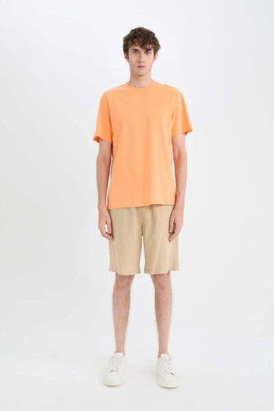 New Regular Fit Crew Neck Basic Plain 100% Cotton Short Sleeve T-shirt Light Orange - 2