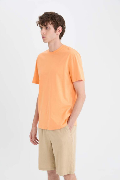 New Regular Fit Crew Neck Basic Plain 100% Cotton Short Sleeve T-shirt Light Orange - 4