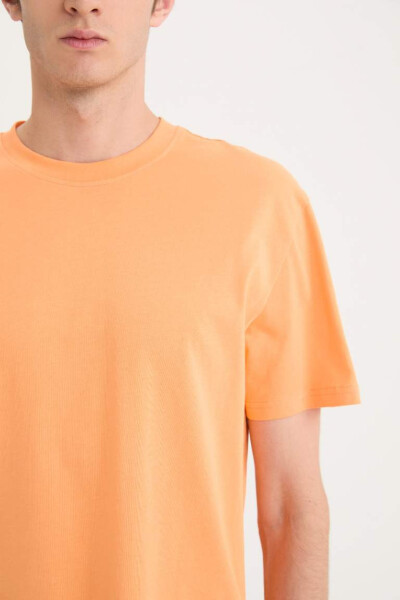 New Regular Fit Crew Neck Basic Plain 100% Cotton Short Sleeve T-shirt Light Orange - 5