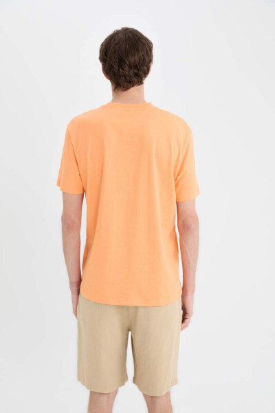 New Regular Fit Crew Neck Basic Plain 100% Cotton Short Sleeve T-shirt Light Orange - 6