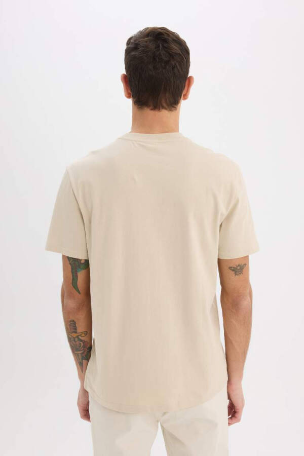 New Regular Fit Crew Neck Basic Plain 100% Cotton Short Sleeve T-Shirt - Stone - 5