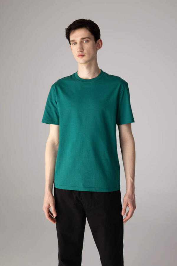 New Regular Fit Crew Neck Basic Short Sleeve 100% Cotton T-Shirt Green - 1