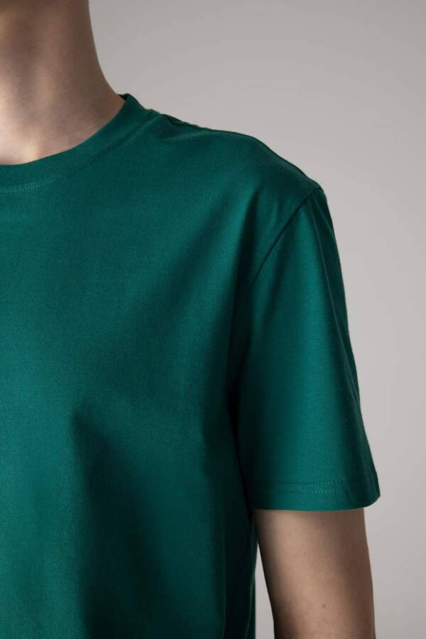 New Regular Fit Crew Neck Basic Short Sleeve 100% Cotton T-Shirt Green - 4