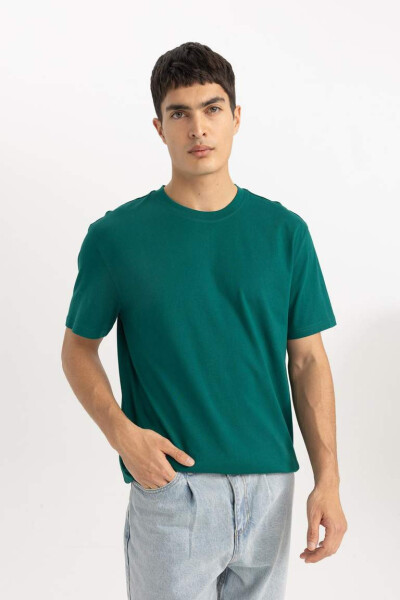 New Regular Fit Crew Neck Basic Short Sleeve 100% Cotton T-Shirt Green - 6