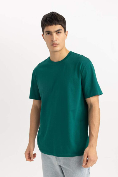 New Regular Fit Crew Neck Basic Short Sleeve 100% Cotton T-Shirt Green - 8