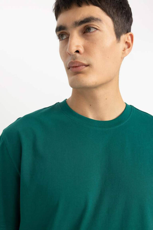 New Regular Fit Crew Neck Basic Short Sleeve 100% Cotton T-Shirt Green - 9