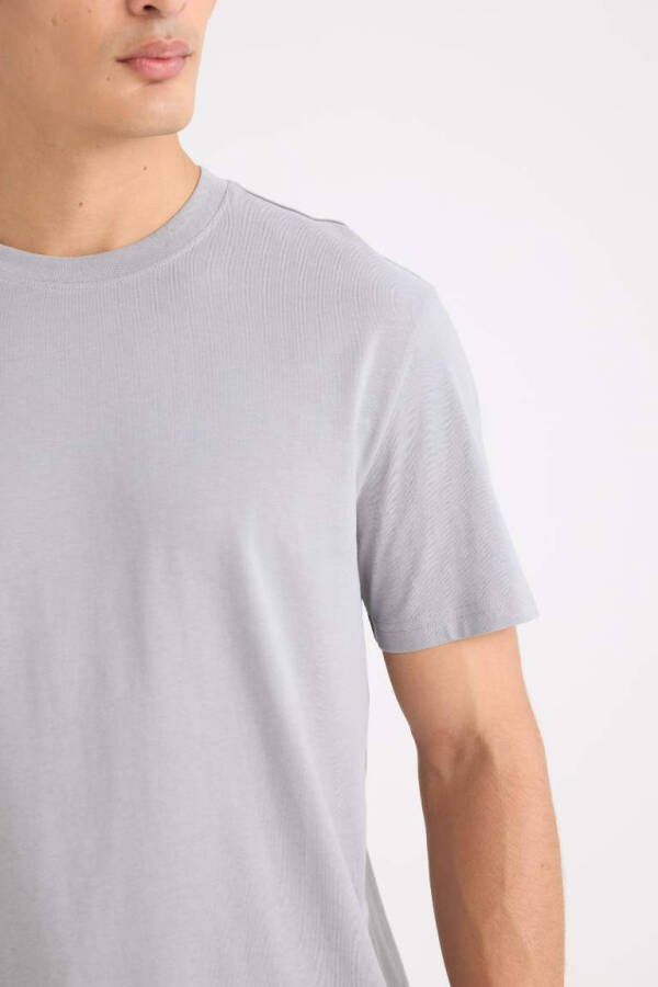 New Regular Fit Crew Neck Basic Short Sleeve 100% Cotton T-Shirt Grey - 5