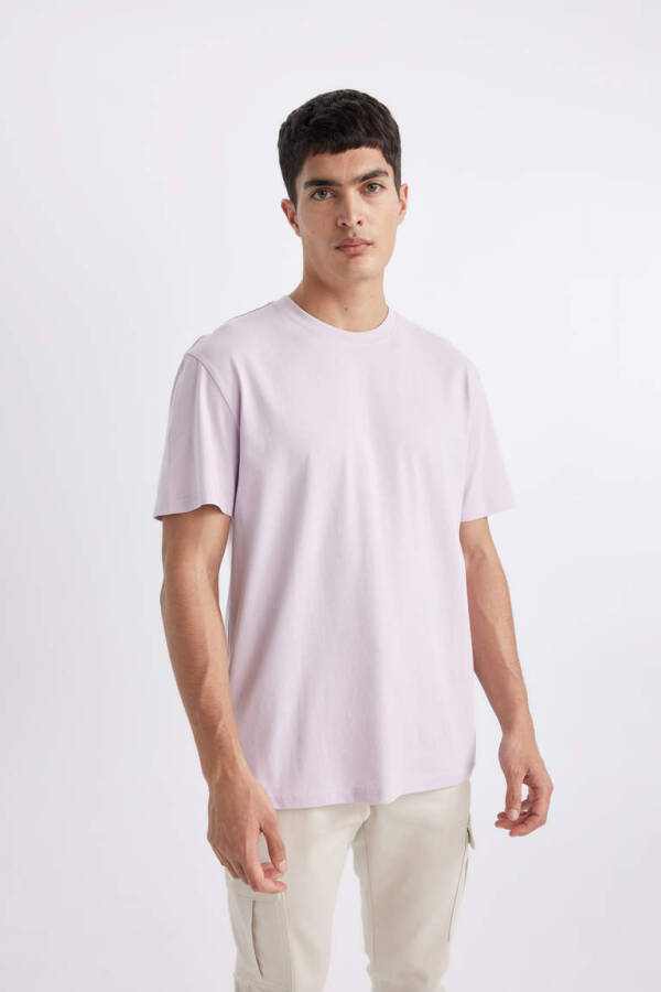 New Regular Fit Crew Neck Basic Short Sleeve 100% Cotton T-Shirt Light Lilac - 1