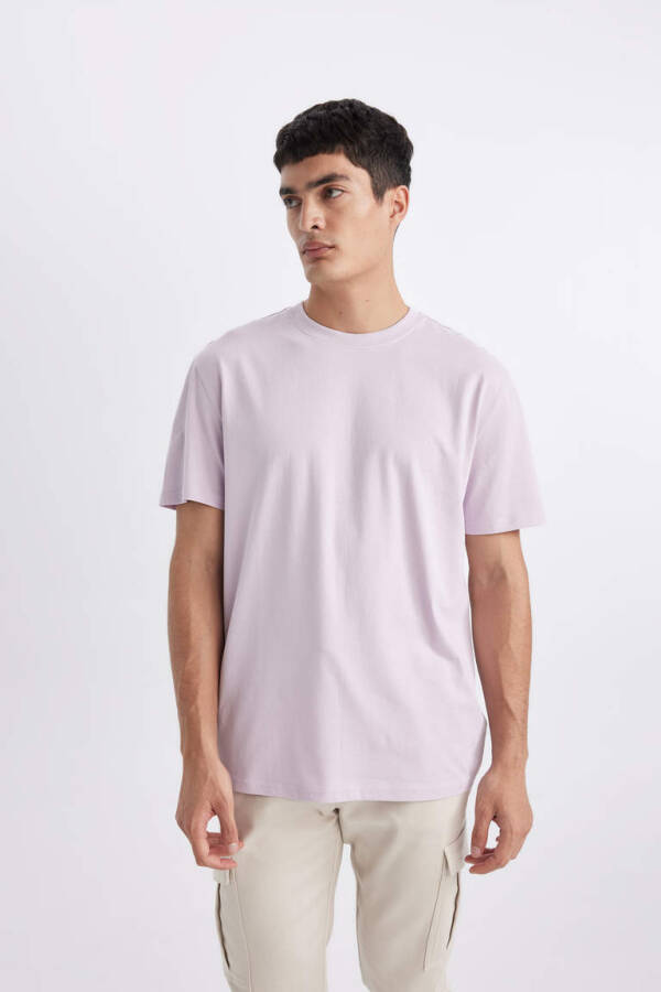 New Regular Fit Crew Neck Basic Short Sleeve 100% Cotton T-Shirt Light Lilac - 3