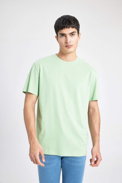 New Regular Fit Crew Neck Basic Short Sleeve 100% Cotton T-Shirt Mint - 1