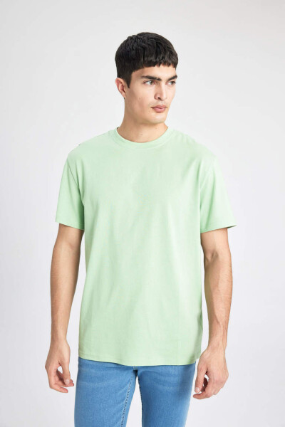 New Regular Fit Crew Neck Basic Short Sleeve 100% Cotton T-Shirt Mint - 4