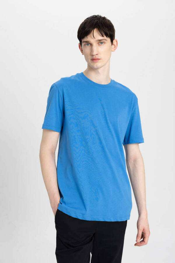 New Regular Fit Crew Neck Short Sleeve T-Shirt Blue - 1