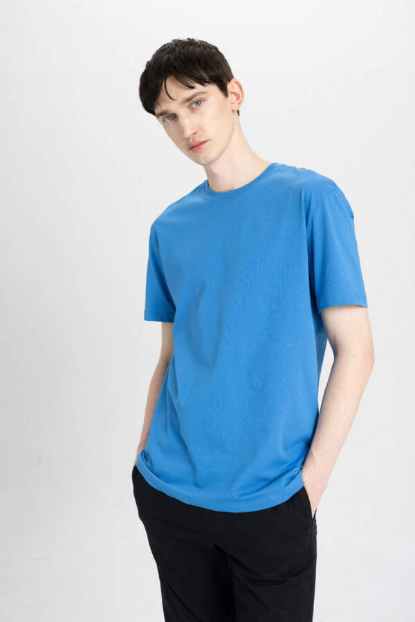 New Regular Fit Crew Neck Short Sleeve T-Shirt Blue - 4