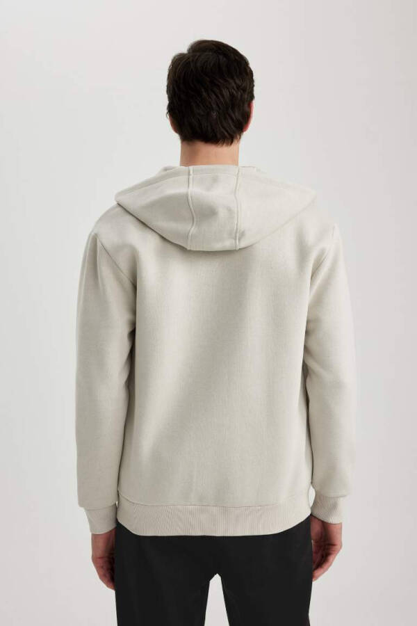 New Regular Fit Hooded Basic Straight Zip Sweatshirt Stone - 7