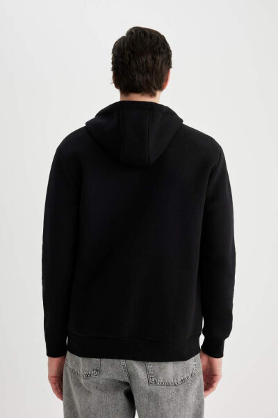 New Regular Fit Hoodie Basic Plain Zippered Black Sweatshirt Black - 6