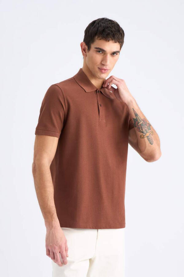 New Regular Fit Short Sleeve Polo Basic T-Shirt Coffee - 4