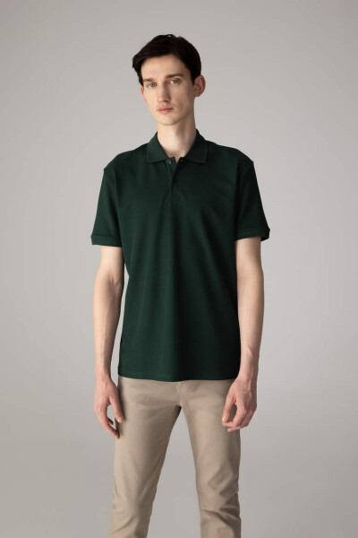 New Regular Fit Short Sleeve Polo Shirt Dark Green - 1