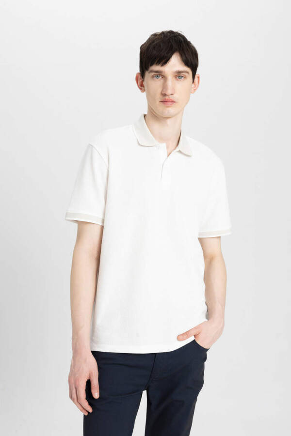 New Regular Fit Short Sleeve Polo Shirt Off White - 4