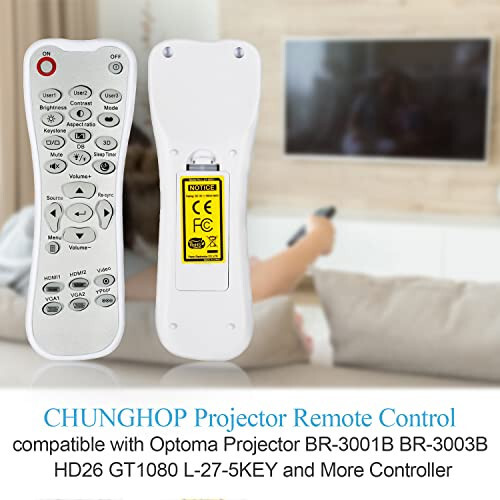 New Replacement Remote Control compatible with Optoma Projector HD26 GT1080 GT1070X HD141X DH1008 HD37 HDF536 HDF537ST HD200D EH200ST L-27-5KEY Controller - 3