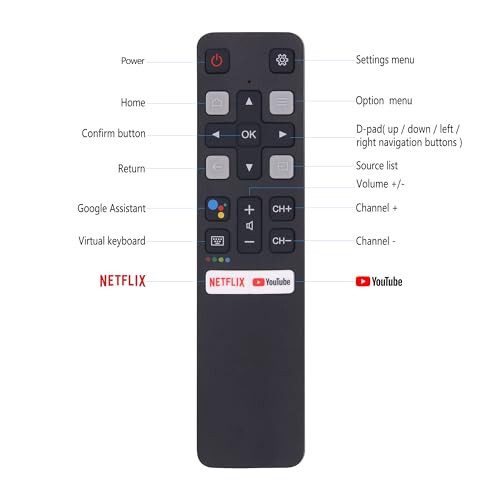New Replacement Remote Control RC802V FNR1 Fit for TCL Android 4K Smart TV 50S434 55S434 75S434 40S330 70S430 32S334 55S435 50S435 43S434 32S6500A [NO Voice Function] - NJALNKHM (1)