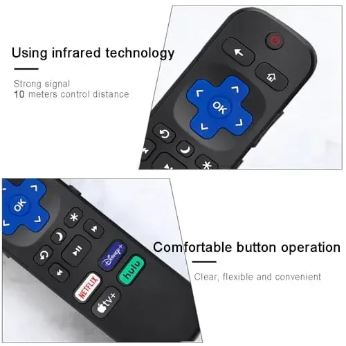 New Roku TV Remote Control for TCL/Hisense/Onn/Sharp Roku TVs - 4 Shortcut Buttons for Netflix/Disney/Hulu/Apple TV (2 Batteries) - 6