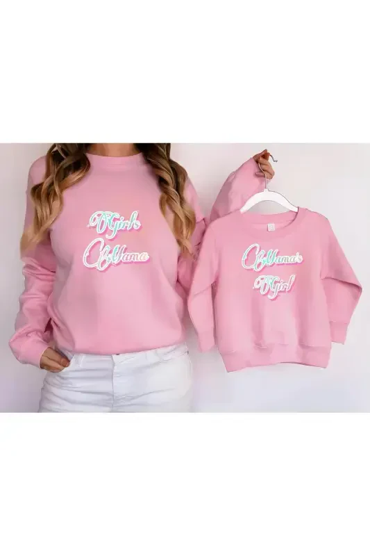 New Season 3 Yarn Brushed Inside Oversize Mama's Girl Printed Powder Baby and Kids Sweatshirt-PMB - NEWCABIN