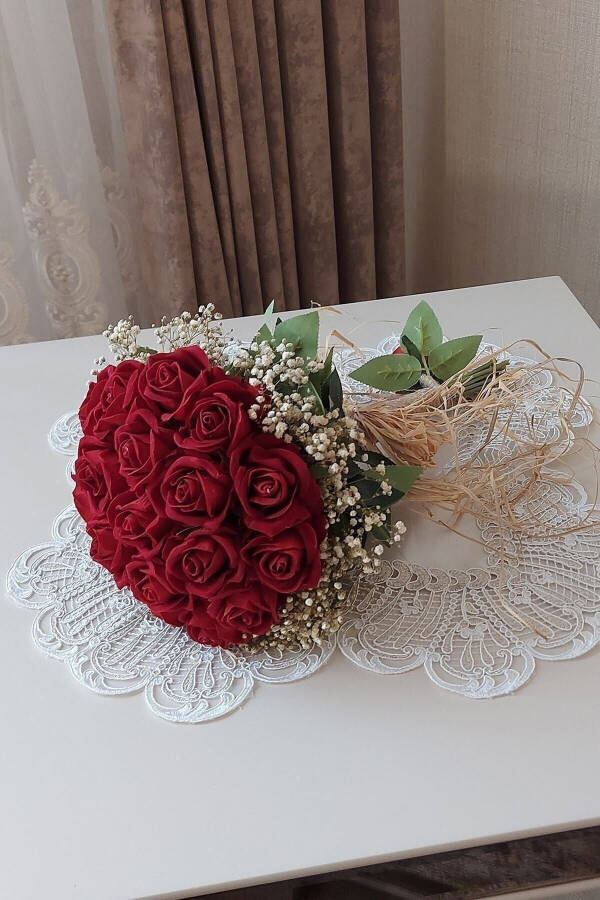 New Season Bridal Bouquet and Groom's Boutonniere! Velvet Red Rose Bouquet! Engagement Wedding Bouquet - 14