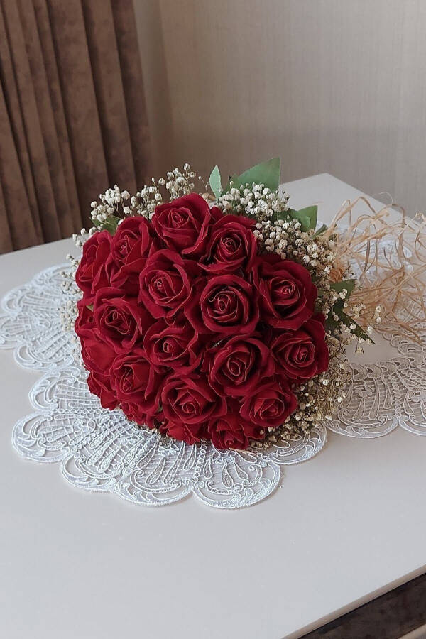 New Season Bridal Bouquet and Groom's Boutonniere! Velvet Red Rose Bouquet! Engagement Wedding Bouquet - 8