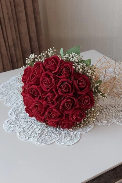 New Season Bridal Bouquet and Groom's Boutonniere! Velvet Red Rose Bouquet! Engagement Wedding Bouquet - 2