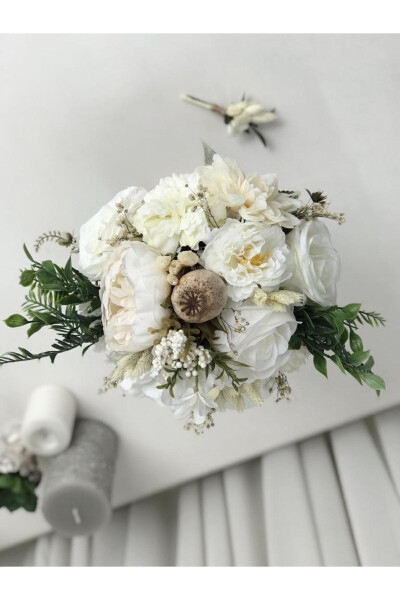 New Season Cream Arrangement Bridal Flower Bridal Bouquet and Groom Boutonniere Special Design - 10