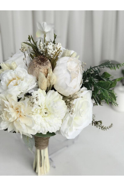 New Season Cream Arrangement Bridal Flower Bridal Bouquet and Groom Boutonniere Special Design - 3