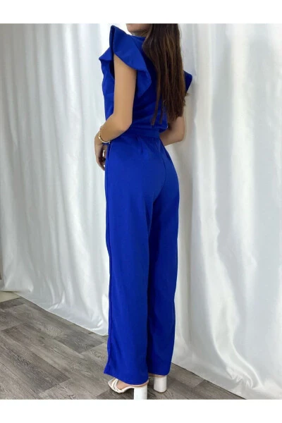 New Season Flexible Blue Crepe Fabric Sleeves Volant Detail - Modazone (1)