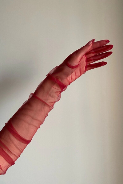 New Season Gloves Red Elbow Length Long Tulle Bridal Gloves Outdoor Photography Gloves - GENEL MARKALAR